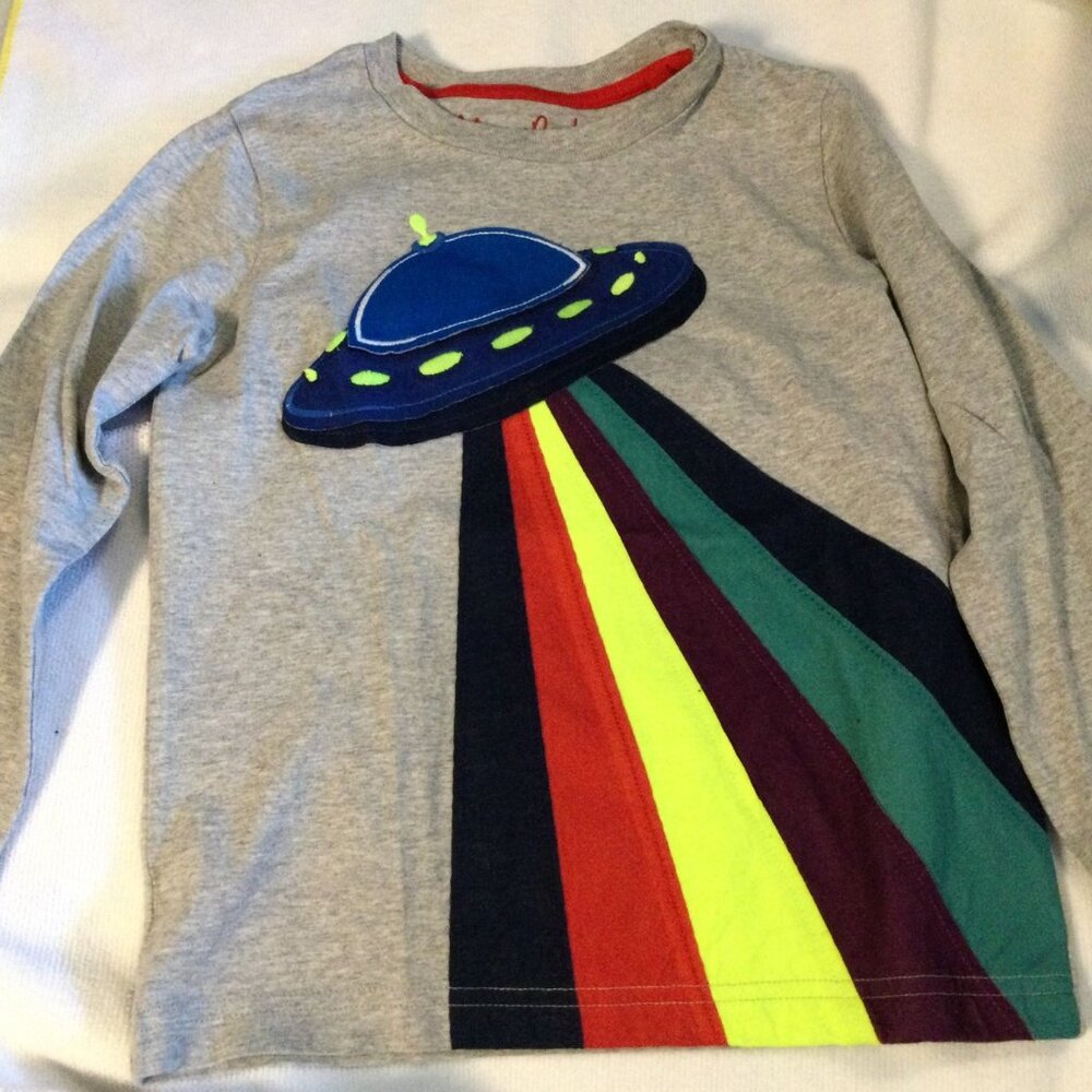 Mini Boden Shirt Long Sleeve T-Shirt Tee Space UFO Stitch & Printed Size 4-5 NEW